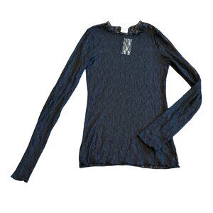 Abercrombie & Fitch Black Sheer Lace Long Sleeve Top Blouse Stretch Sz Small NWT